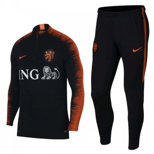 Netherlands 2018 Black Orange Stripe Training Suit(Shirt+Trouser)