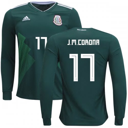 Mexico 2018 World Cup Home JESUS MANUEL CORONA 17 Long Sleeve Shirt Soccer Jersey