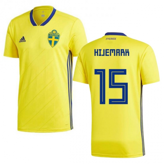 Sweden 2018 World Cup OSCAR HILJEMARK 15 Home Shirt Soccer Shirt - Click Image to Close