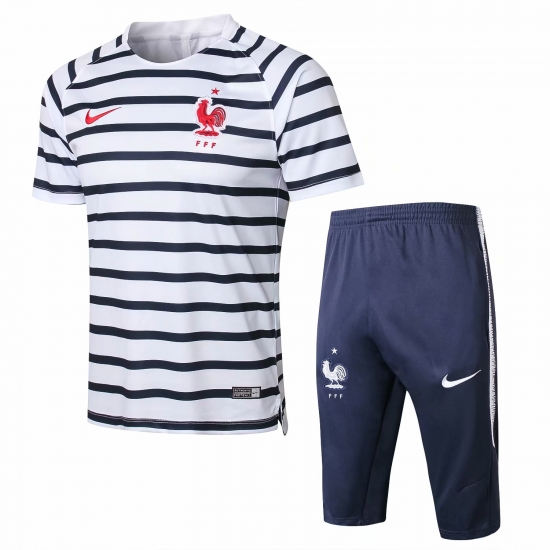 France FIFA World Cup 2018 White/Black Stripe Short Training Suit - Click Image to Close