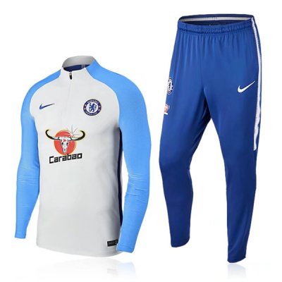 Chelsea 2017/18 Blue Stripe Training Suits(Zipper Shirt+Trouser)