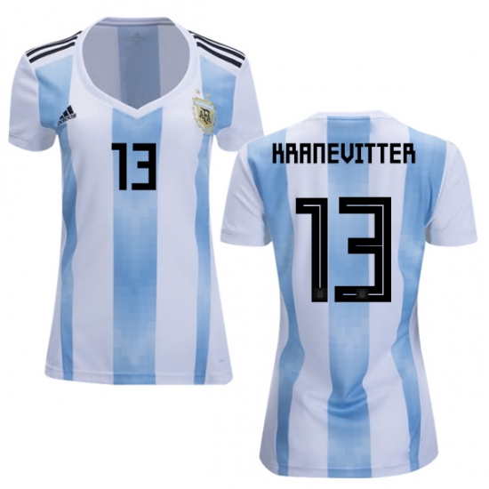 Argentina 2018 FIFA World Cup Home Matias Kranevitter #13 Women Jersey Shirt - Click Image to Close