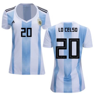 Argentina 2018 FIFA World Cup Home Giovani Lo Celso #20 Women Jersey Shirt