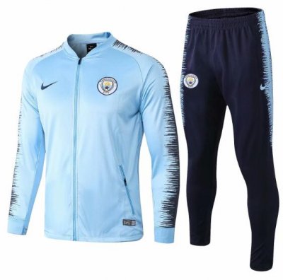 Manchester City 2018/19 Light Blue Stripe Training Suit (Jacket+Trouser)