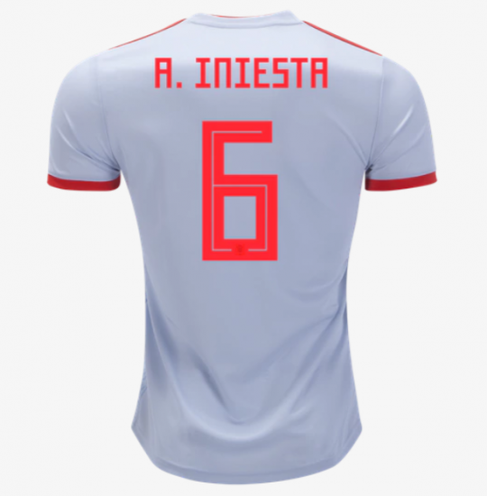 Spain 2018 World Cup Away Andres Iniesta Shirt Soccer Jersey - Click Image to Close
