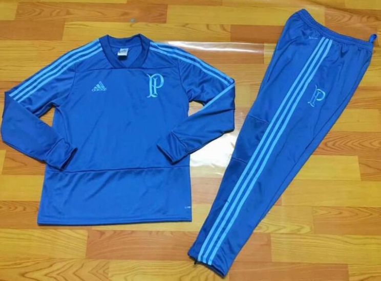 Palmeiras 2018/19 Blue V'Neck Training Suit (SweatShirt+Trouser) - Click Image to Close