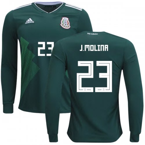 Mexico 2018 World Cup Home JESUS MOLINA 23 Long Sleeve Shirt Soccer Jersey