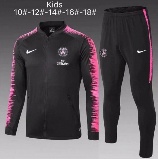 Kids PSG x Jordan 2018/19 Black Stripe Jacket + Pants Training Suit - Click Image to Close