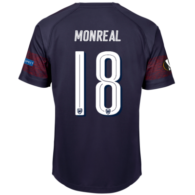 Arsenal 2018/19 Nacho Monreal 18 UEFA Europa Away Shirt Soccer Jersey