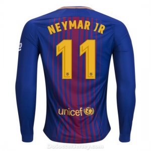 Barcelona 2017/18 Home Neymar Jr #11 Long Sleeved Shirt Soccer Jersey