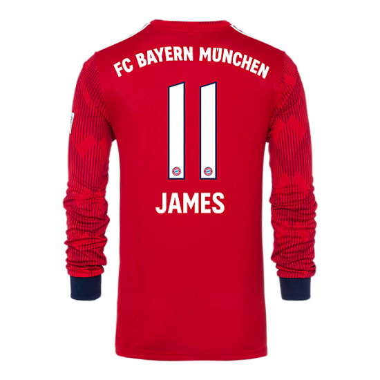 Bayern Munich 2018/19 Home 11 James Long Sleeve Shirt Soccer Jersey - Click Image to Close