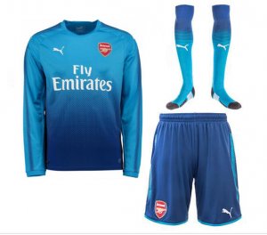 Arsenal 2017/18 Away Blue Long Sleeve Soccer Jersey Kits (Shirt+Shorts+Socks)