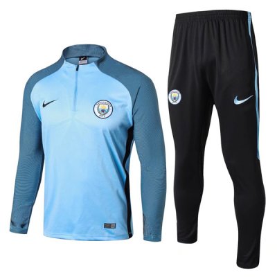 Manchester City 2017/18 Blue Training Suits(Zipper Shirt+Trouser)