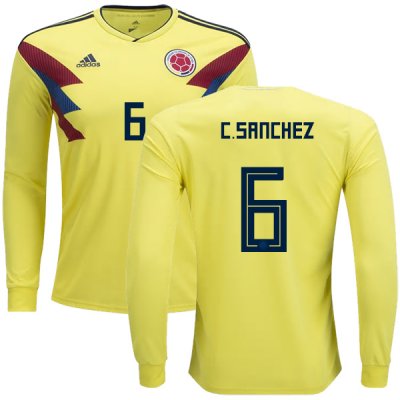Colombia 2018 World Cup CARLOS SANCHEZ MORENO 6 Long Sleeve Home Shirt Soccer Jersey