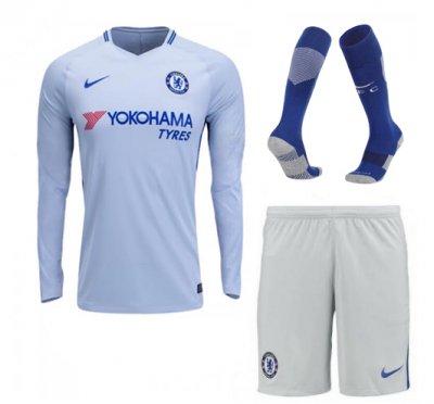 Chelsea 2017/18 Away Long Sleeve Soccer Jersey Kits (Shirt+Shorts+Socks)