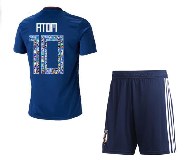 Kids Japan 2018 World Cup Home Atom Soccer Jersey Uniform (Shirt+Shorts) - Click Image to Close