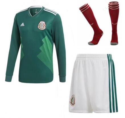 Mexico 2018 World Cup Home LS Soccer Whole Kits (Shirt+Shorts+Socks) - Click Image to Close