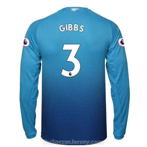 Arsenal 2017/18 Away GIBBS #3 Long Sleeved Shirt Soccer Jersey