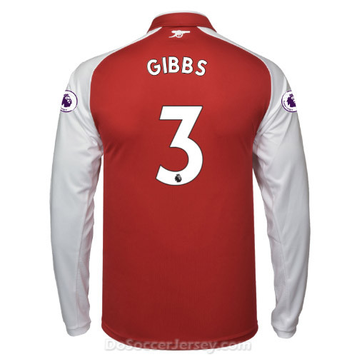 Arsenal 2017/18 Home GIBBS #3 Long Sleeved Shirt Soccer Jersey - Click Image to Close