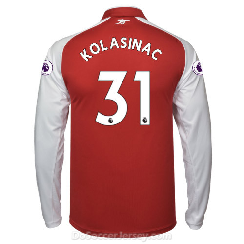 Arsenal 2017/18 Home KOLASINAC #31 Long Sleeved Shirt Soccer Jersey