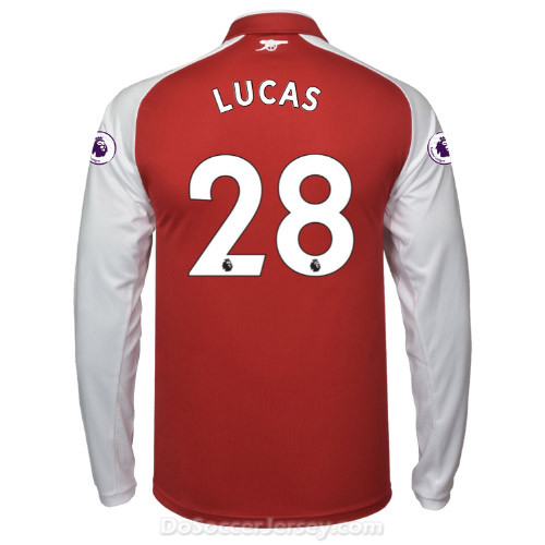 Arsenal 2017/18 Home LUCAS #28 Long Sleeved Shirt Soccer Jersey