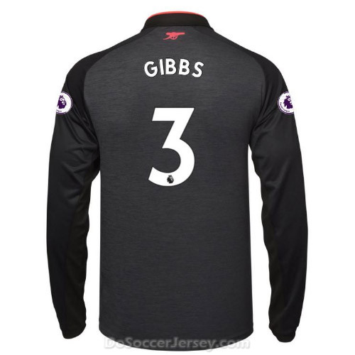 Arsenal 2017/18 Third GIBBS #3 Long Sleeved Shirt Soccer Jersey