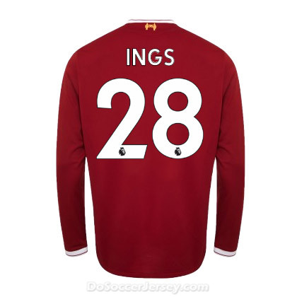 Liverpool 2017/18 Home Ings #28 Long Sleeved Shirt Soccer Jersey - Click Image to Close