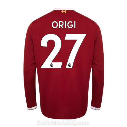 Liverpool 2017/18 Home Origi #27 Long Sleeved Shirt Soccer Jersey - Click Image to Close