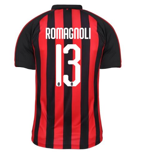 AC Milan 2018/19 ROMAGNOLI 13 Home Shirt Soccer Jersey - Click Image to Close
