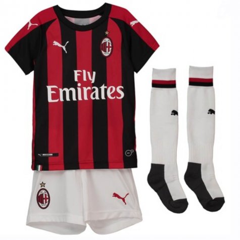 AC Milan 2018/19 Home Kids Soccer Jersey Kit Shirt + Shorts + Socks Children - Click Image to Close
