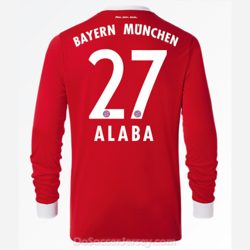 Bayern Munich 2017/18 Home Alaba #27 Long Sleeved Soccer Shirt - Click Image to Close