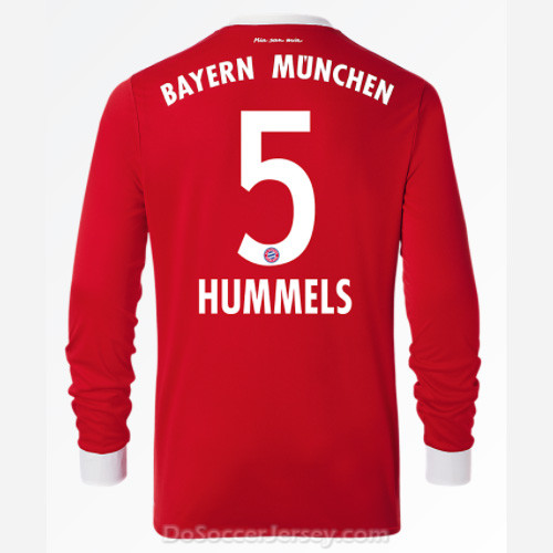 Bayern Munich 2017/18 Home Hummels #5 Long Sleeved Soccer Shirt - Click Image to Close
