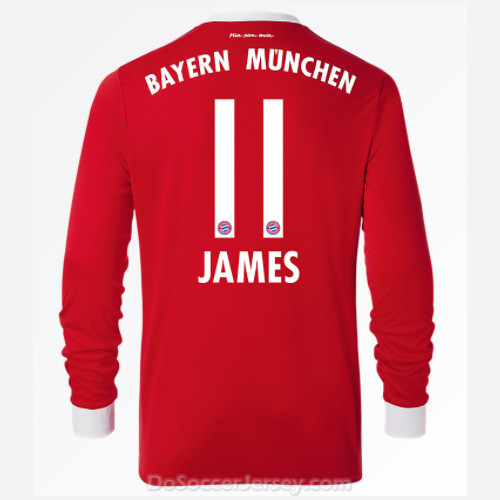 Bayern Munich 2017/18 Home James #11 Long Sleeved Soccer Shirt - Click Image to Close