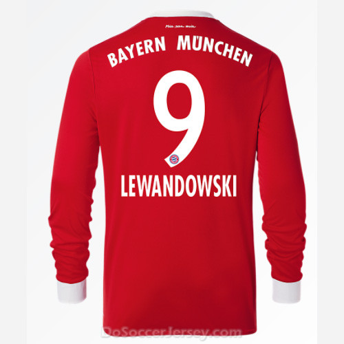 Bayern Munich 2017/18 Home Lewandowski #9 Long Sleeved Soccer Shirt - Click Image to Close