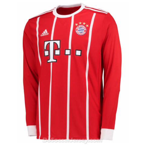 Bayern Munich 2017/18 Home Long Sleeved Shirt Soccer Jersey - Click Image to Close