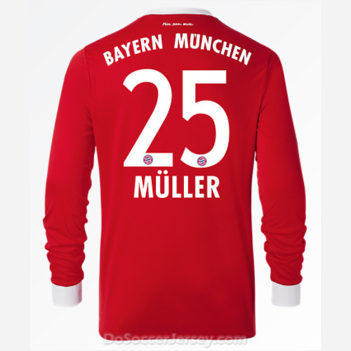 Bayern Munich 2017/18 Home Müller #25 Long Sleeved Soccer Shirt - Click Image to Close