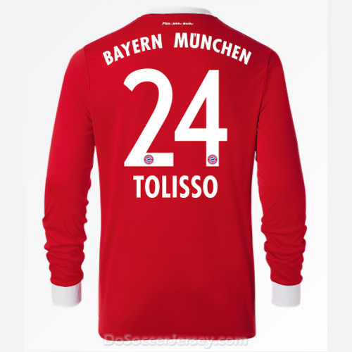 Bayern Munich 2017/18 Home Tolisso #24 Long Sleeved Soccer Shirt - Click Image to Close