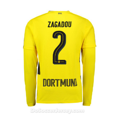 Borussia Dortmund 2017/18 Home Zagadou #2 Long Sleeve Soccer Shirt