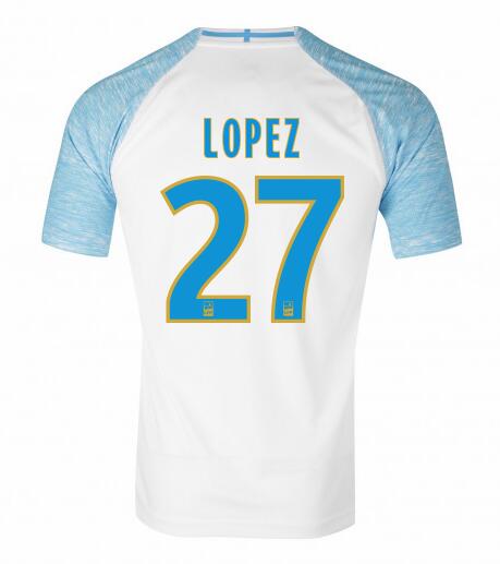Olympique de Marseille 2018/19 LOPEZ 27 Home Shirt Soccer Jersey - Click Image to Close