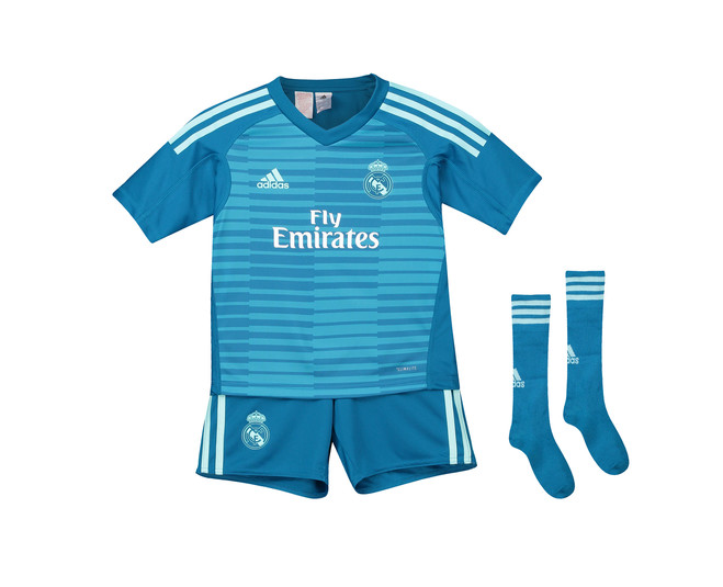 Real Madrid 2018/19 Kids Blue Goalkeeper Soccer Jersey Whole Kit Children Shirt + Shorts + Socks