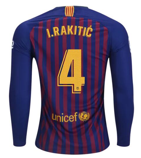 Barcelona 2018/19 Home Ivan Rakitic 4 Long Sleeve Shirt Soccer Jersey - Click Image to Close