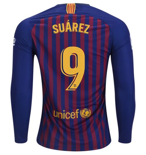Barcelona 2018/19 Home Luis Suarez 9 Long Sleeve Shirt Soccer Jersey - Click Image to Close