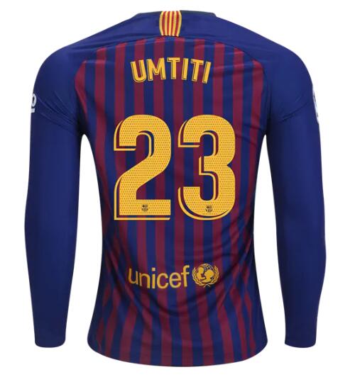 Barcelona 2018/19 Home Samuel Umtiti 23 Long Sleeve Shirt Soccer Jersey - Click Image to Close