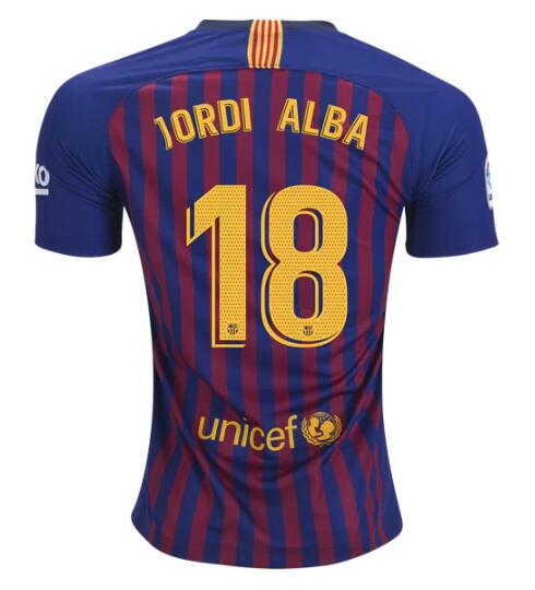 Barcelona 2018/19 Home Jordi Alba 18 Shirt Soccer Jersey - Click Image to Close