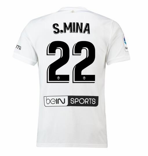 Valencia 2018/19 S. MINA 22 Home Shirt Soccer Jersey - Click Image to Close
