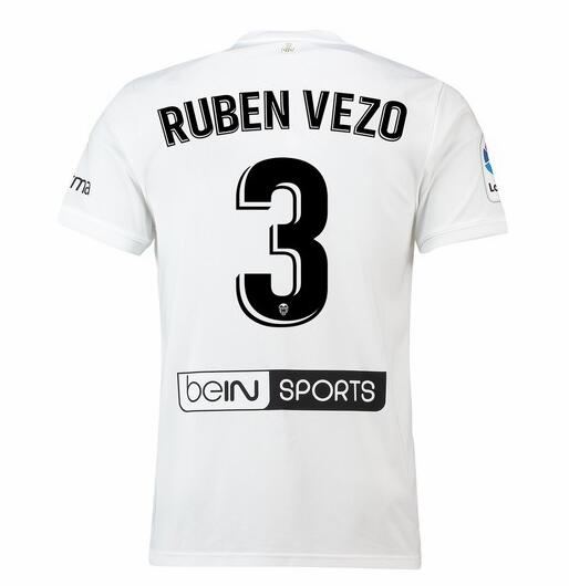 Valencia 2018/19 RUBEN VEZO 3 Home Shirt Soccer Jersey - Click Image to Close
