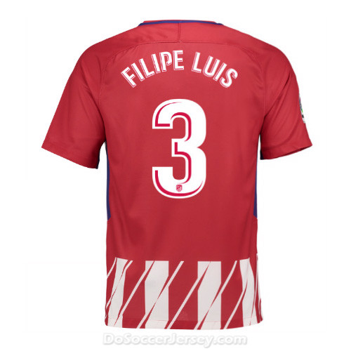 Atlético de Madrid 2017/18 Home Filipe Luis #3 Shirt Soccer Jersey - Click Image to Close