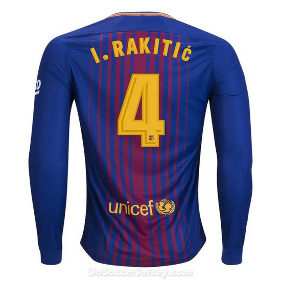 Barcelona 2017/18 Home I. Rakitic #4 Long Sleeved Shirt Soccer Jersey - Click Image to Close