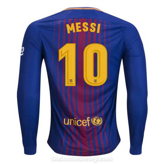 Barcelona 2017/18 Home Messi #10 Long Sleeved Shirt Soccer Jersey - Click Image to Close