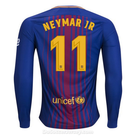 Barcelona 2017/18 Home Neymar Jr #11 Long Sleeved Shirt Soccer Jersey - Click Image to Close